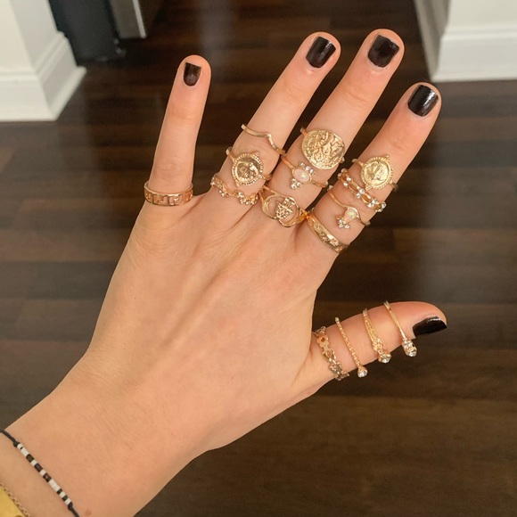 Jewelry - 15 rose gold rings bundle with opal and rhinestone studs